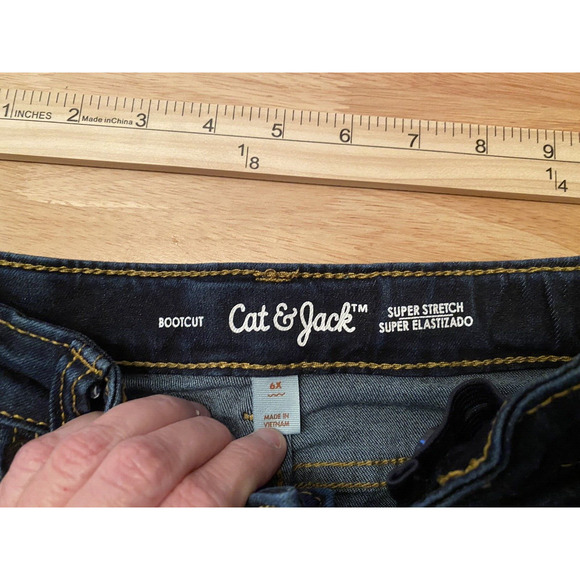 Girls Super Stretchy Bootcut Jeans Size 6X, Cat and Jack, Dark, Adjustable Waist - Picture 5 of 14